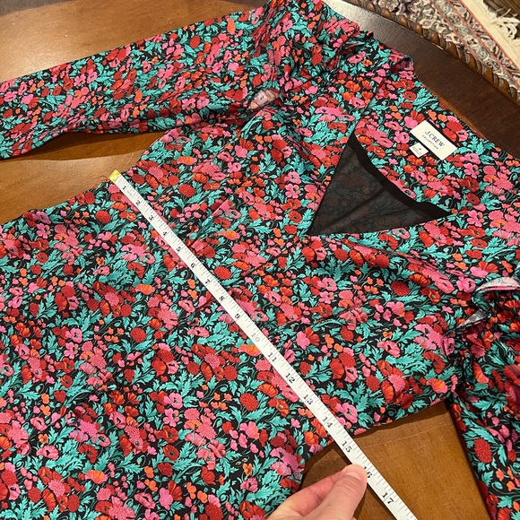 J.Crew Collection Drapey Puff Sleeve Dress Ratti Red Blooms Size 4 Maxi Sheath - Picture 12 of 16